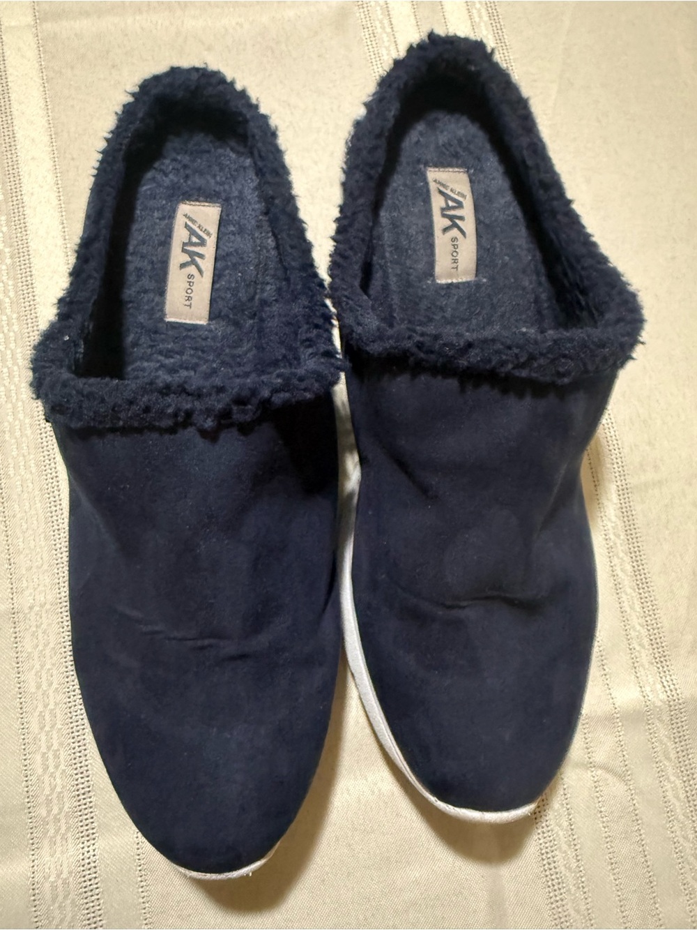Anne Klein Navy Faux-Shearling Slip-Ons